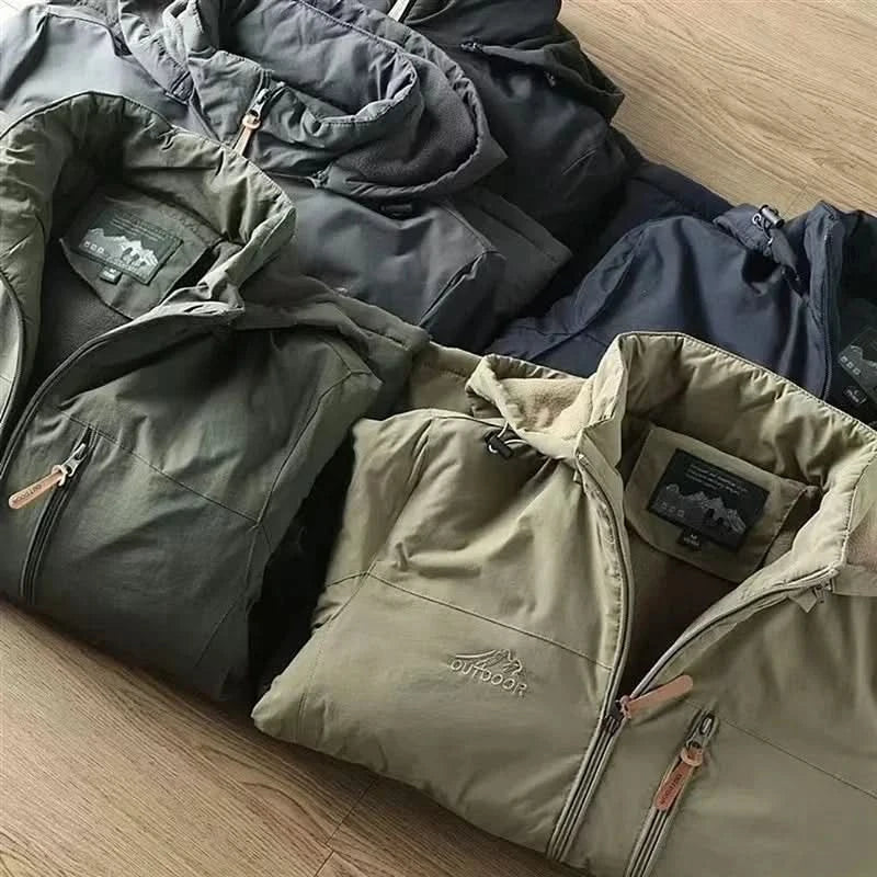 Men's Hooded Winter Jacket with Detachable Hood and Zip Pocket