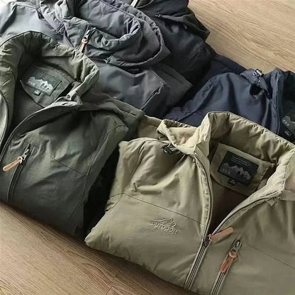 Men's Hooded Winter Jacket with Detachable Hood and Zip Pocket