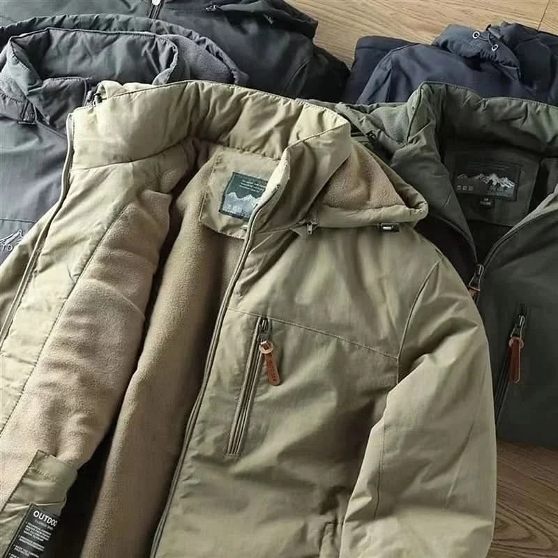 Men's Hooded Winter Jacket with Detachable Hood and Zip Pocket