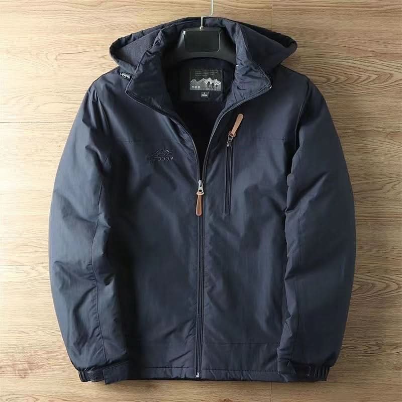 Men's Hooded Winter Jacket with Detachable Hood and Zip Pocket