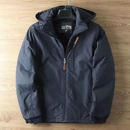 Men's Hooded Winter Jacket with Detachable Hood and Zip Pocket