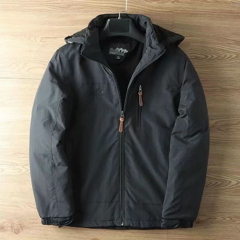 Men's Hooded Winter Jacket with Detachable Hood and Zip Pocket