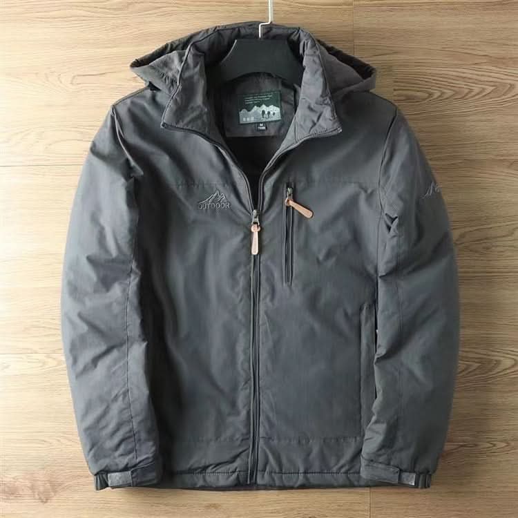 Men's Hooded Winter Jacket with Detachable Hood and Zip Pocket