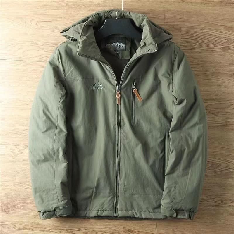 Men's Hooded Winter Jacket with Detachable Hood and Zip Pocket
