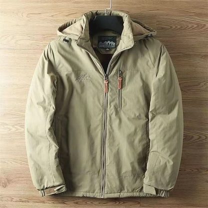 Men's Hooded Winter Jacket with Detachable Hood and Zip Pocket