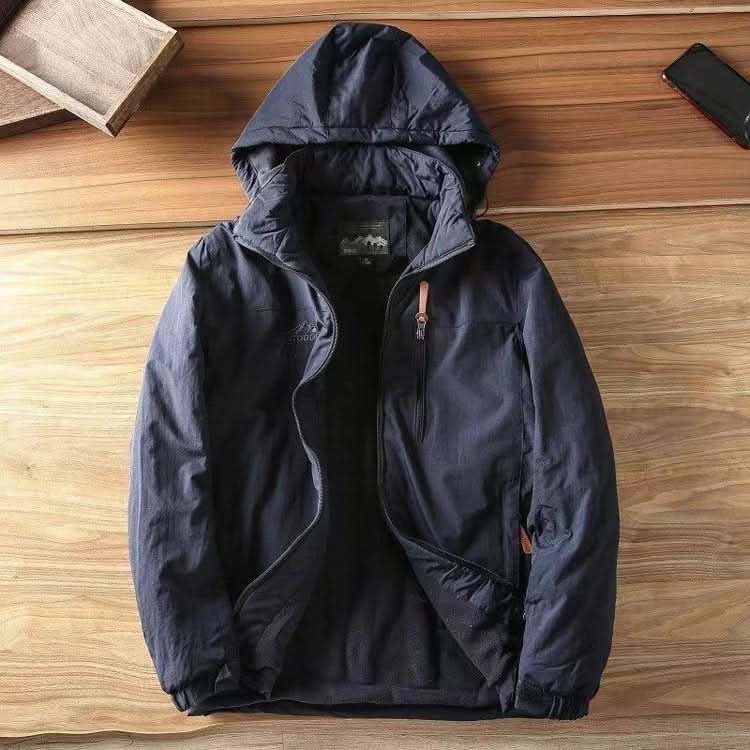Men's Hooded Winter Jacket with Detachable Hood and Zip Pocket
