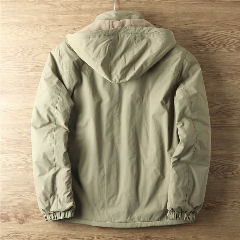 Men's Hooded Winter Jacket with Detachable Hood and Zip Pocket