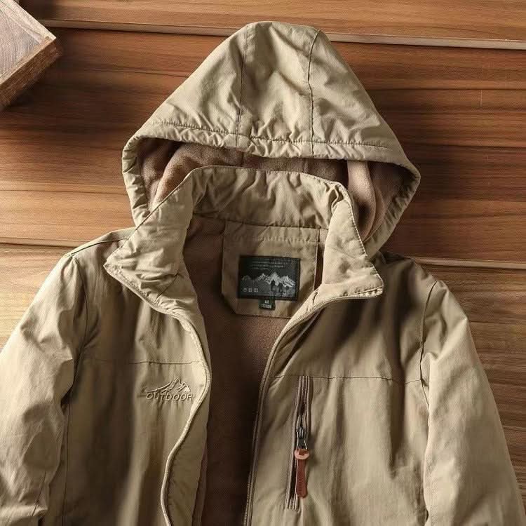 Men's Hooded Winter Jacket with Detachable Hood and Zip Pocket