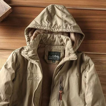 Men's Hooded Winter Jacket with Detachable Hood and Zip Pocket