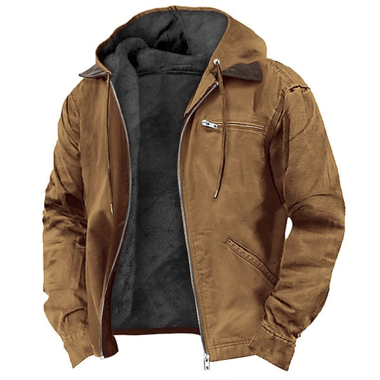 Men's Hooded Winter Jacket with Full Zip and Fleece Lining