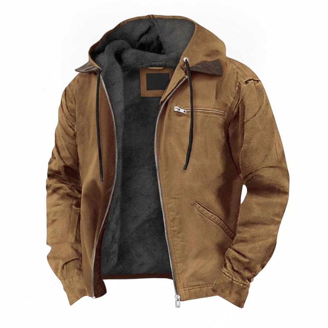 Men's Hooded Winter Jacket with Full Zip and Fleece Lining