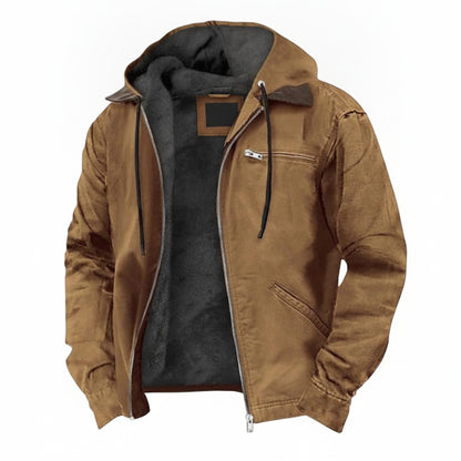Men's Hooded Winter Jacket with Full Zip and Fleece Lining