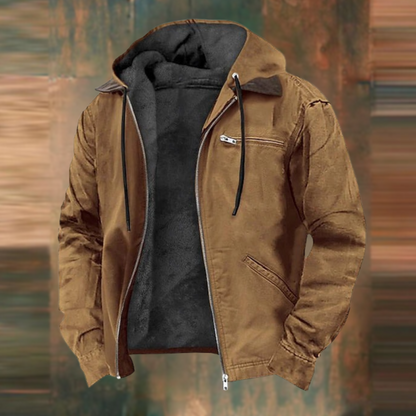 Men's Hooded Winter Jacket with Full Zip and Fleece Lining