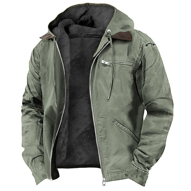 Men's Hooded Winter Jacket with Full Zip and Fleece Lining