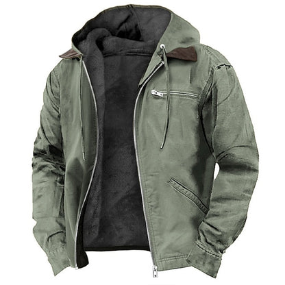 Men's Hooded Winter Jacket with Full Zip and Fleece Lining