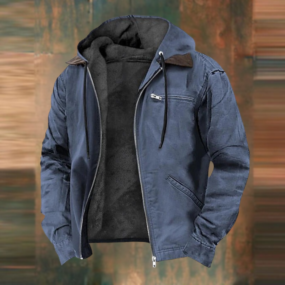 Men's Hooded Winter Jacket with Full Zip and Fleece Lining