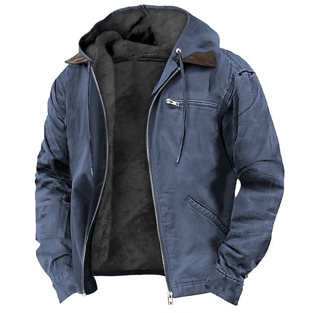 Men's Hooded Winter Jacket with Full Zip and Fleece Lining