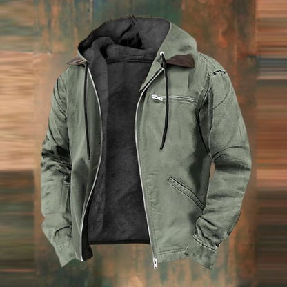 Men's Hooded Winter Jacket with Full Zip and Fleece Lining