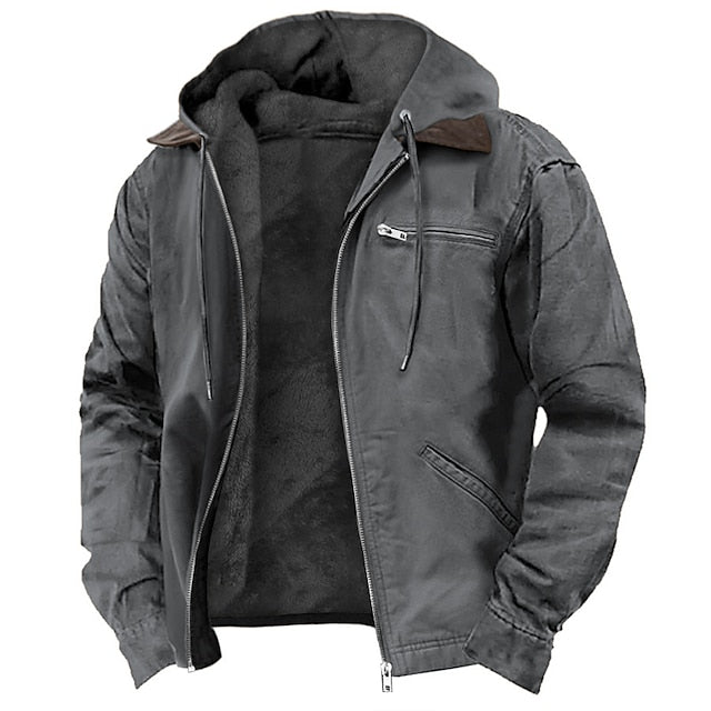Men's Hooded Winter Jacket with Full Zip and Fleece Lining