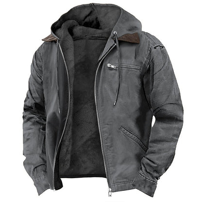 Men's Hooded Winter Jacket with Full Zip and Fleece Lining