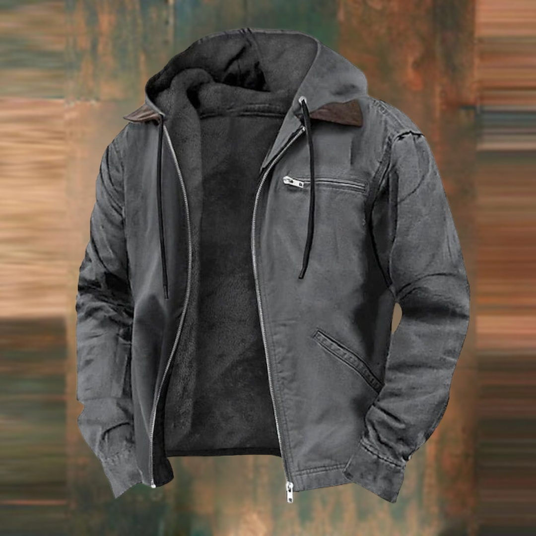 Men's Hooded Winter Jacket with Full Zip and Fleece Lining