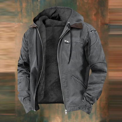 Men's Hooded Winter Jacket with Full Zip and Fleece Lining