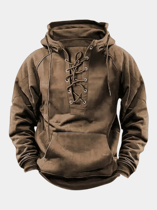 Men's Hoodie with Lace-up Closure, Hood and Kangaroo Pocket