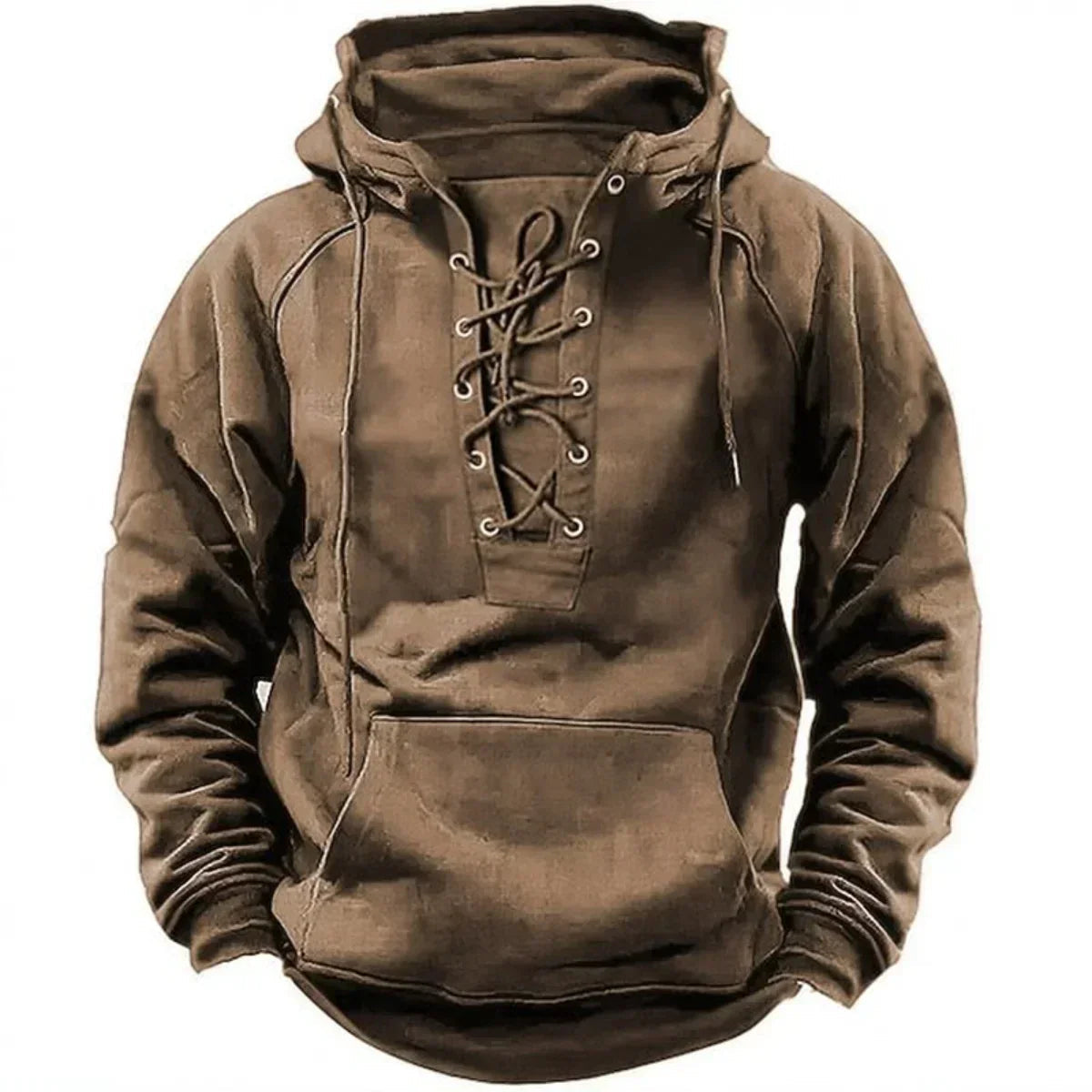 Men's Hoodie with Lace-up Closure, Hood and Kangaroo Pocket