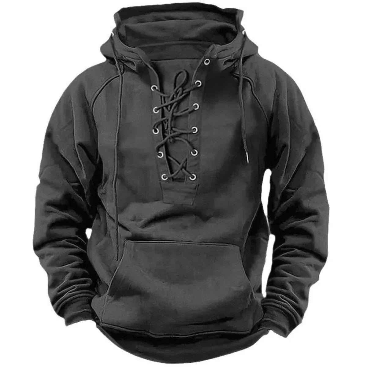 Men's Hoodie with Lace-up Closure, Hood and Kangaroo Pocket