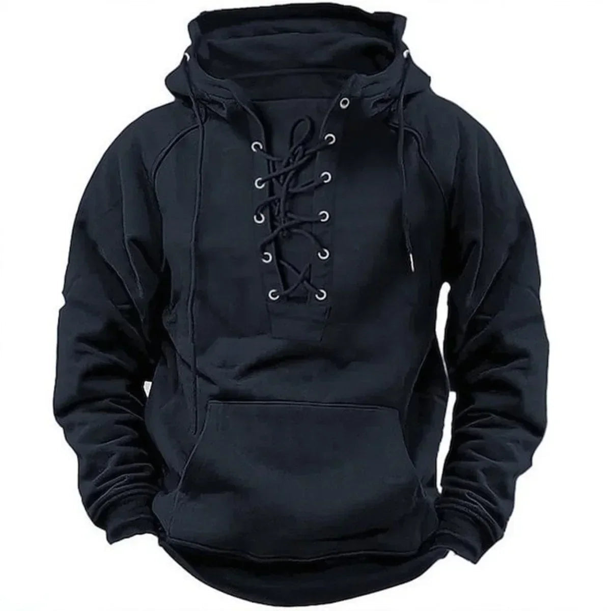 Men's Hoodie with Lace-up Closure, Hood and Kangaroo Pocket