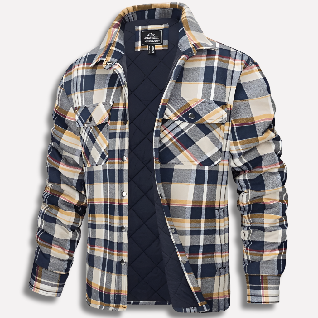 Men's Insulated Plaid Shirt Jacket with Snap Buttons and Chest Pockets