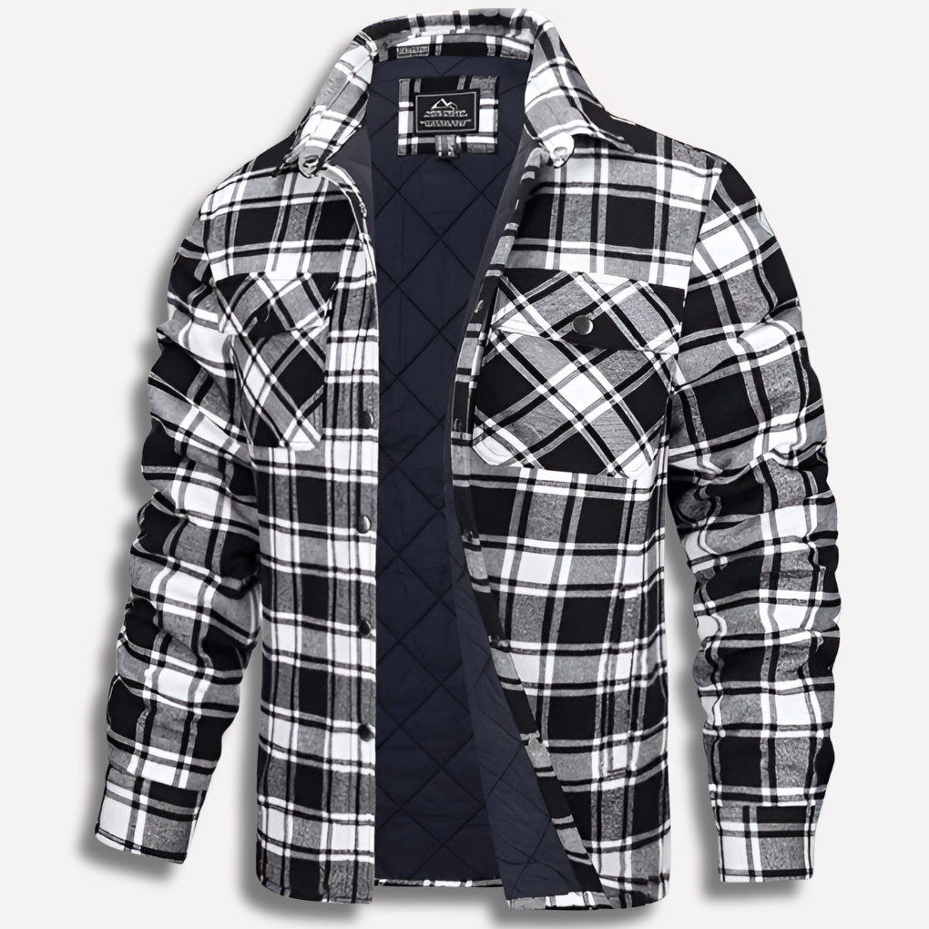 Men's Insulated Plaid Shirt Jacket with Snap Buttons and Chest Pockets