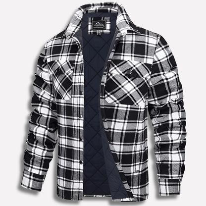 Men's Insulated Plaid Shirt Jacket with Snap Buttons and Chest Pockets