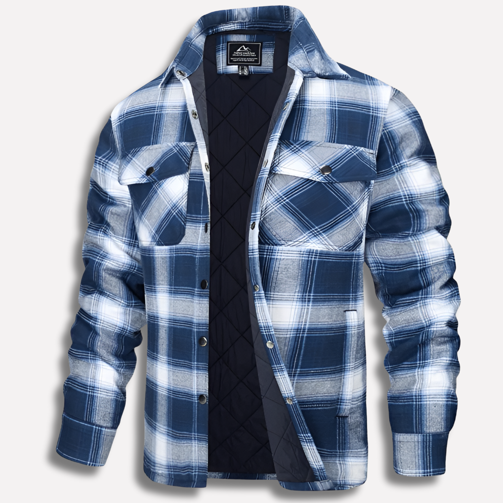 Men's Insulated Plaid Shirt Jacket with Snap Buttons and Chest Pockets