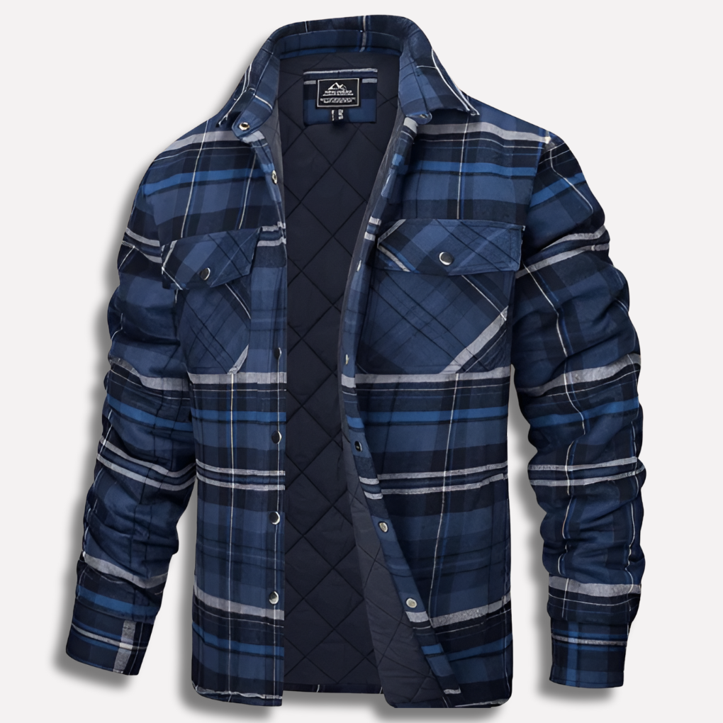 Men's Insulated Plaid Shirt Jacket with Snap Buttons and Chest Pockets