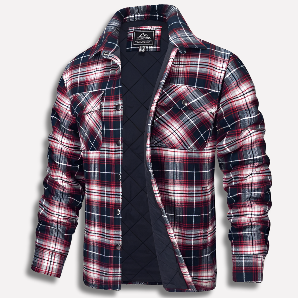 Men's Insulated Plaid Shirt Jacket with Snap Buttons and Chest Pockets