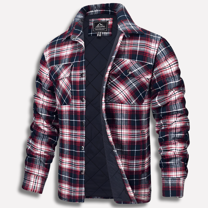 Men's Insulated Plaid Shirt Jacket with Snap Buttons and Chest Pockets