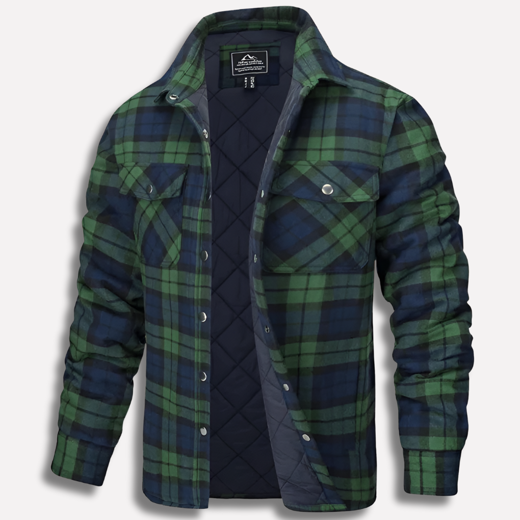 Men's Insulated Plaid Shirt Jacket with Snap Buttons and Chest Pockets