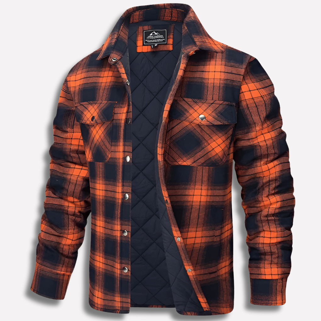 Men's Insulated Plaid Shirt Jacket with Snap Buttons and Chest Pockets