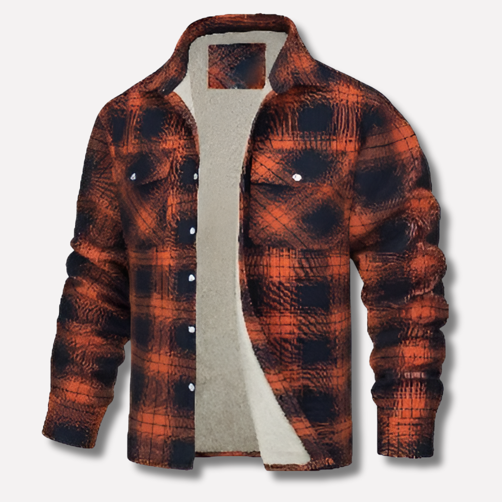 Men's Insulated Plaid Shirt Jacket with Snap Buttons and Chest Pockets