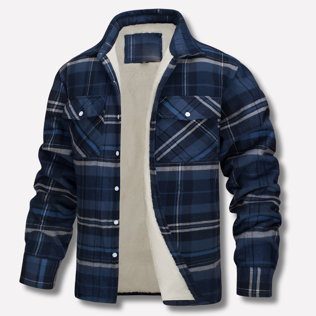 Men's Insulated Plaid Shirt Jacket with Snap Buttons and Chest Pockets