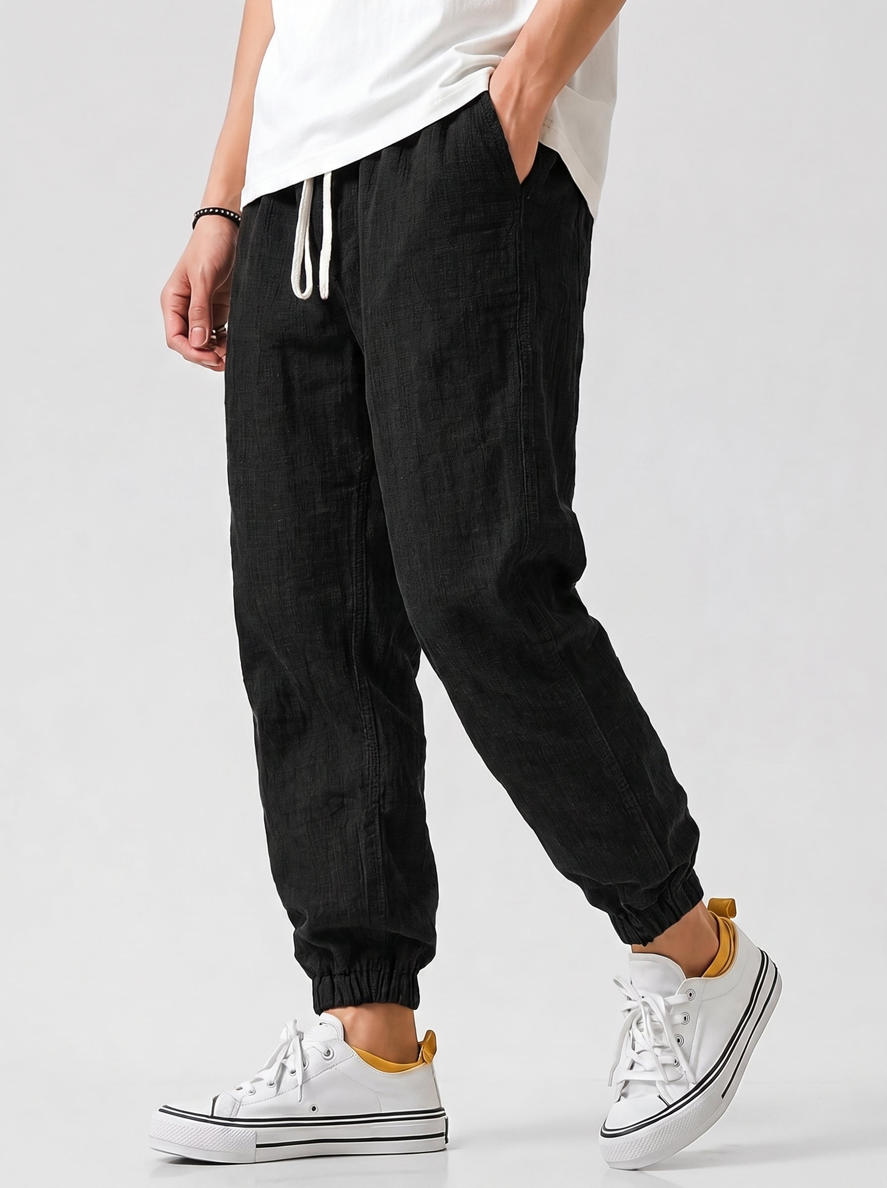 Men's Jogger Pants with Elastic Drawstring Waist and Tapered Fit