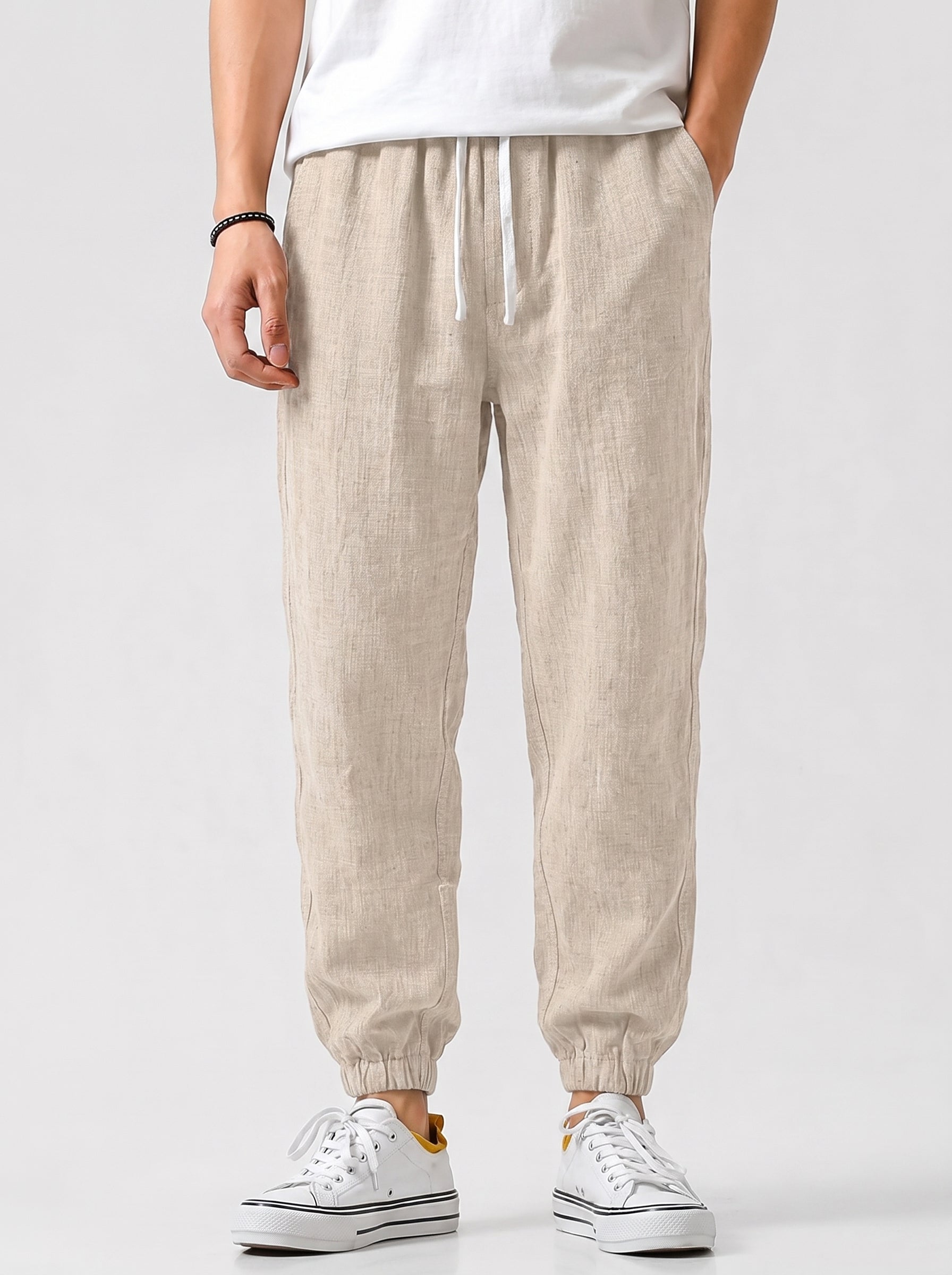 Men's Jogger Pants with Elastic Drawstring Waist and Tapered Fit