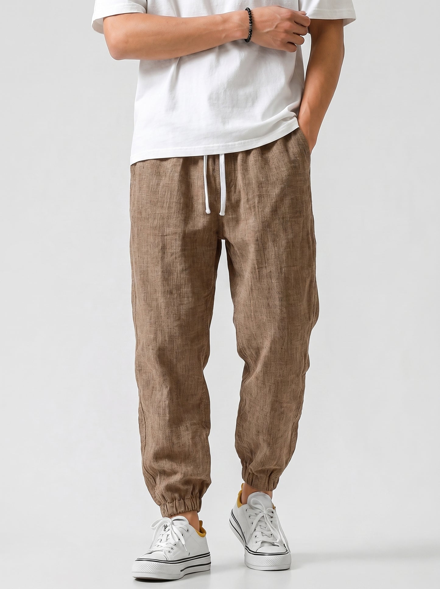 Men's Jogger Pants with Elastic Drawstring Waist and Tapered Fit