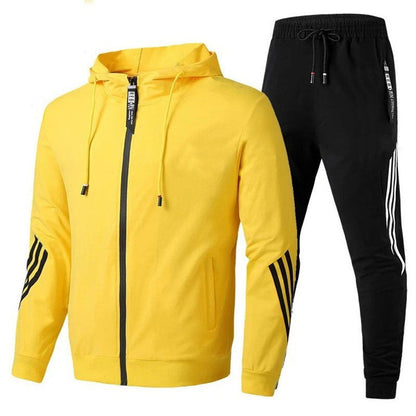 Men's Jogging Suit Tracksuit with Hood and Zip-Up Jacket with Side Stripes