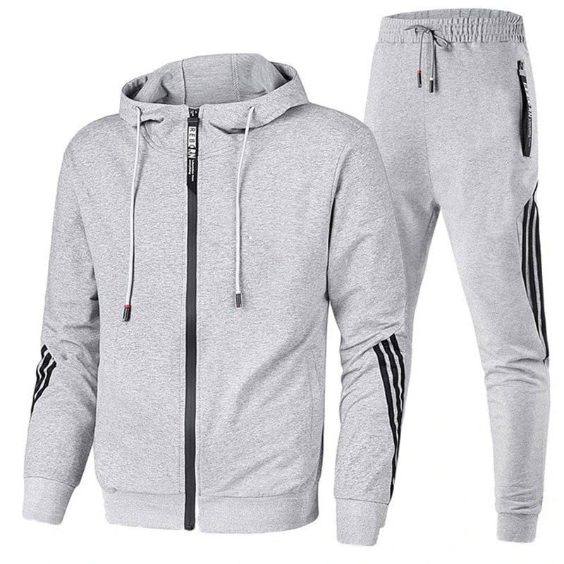 Men's Jogging Suit Tracksuit with Hood and Zip-Up Jacket with Side Stripes