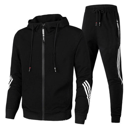 Men's Jogging Suit Tracksuit with Hood and Zip-Up Jacket with Side Stripes