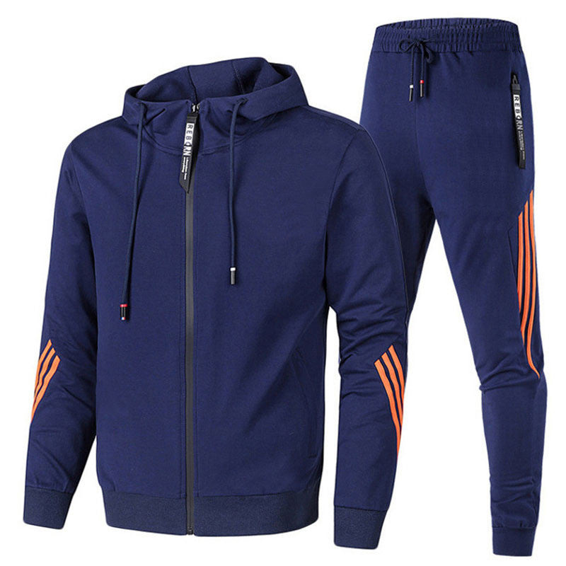 Men's Jogging Suit Tracksuit with Hood and Zip-Up Jacket with Side Stripes