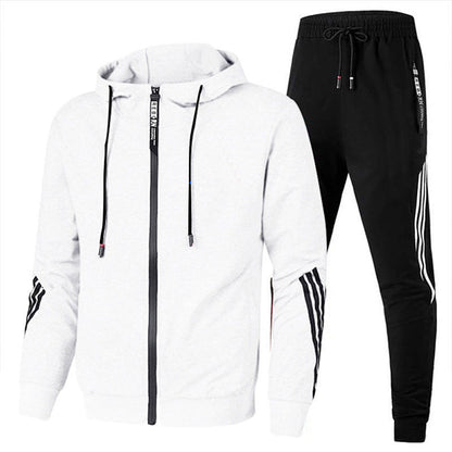 Men's Jogging Suit Tracksuit with Hood and Zip-Up Jacket with Side Stripes