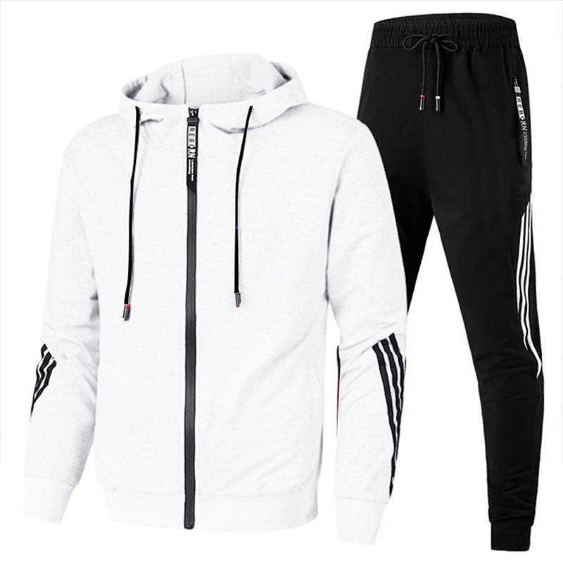 Men's Jogging Suit with Hood and Zip Closure with Stripe Detail